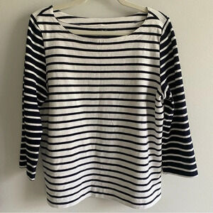 LOFT Striped Coastal Navy and Cream Boatneck 3/4 Sleeve Knit Sweater Top Size L